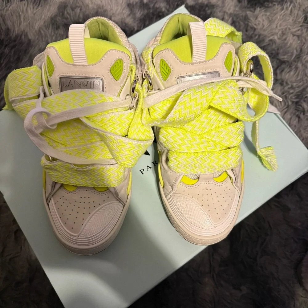 Authentic Lanvin Cream and Neon Yellow Women's Sneakers - Picture 1 of 10